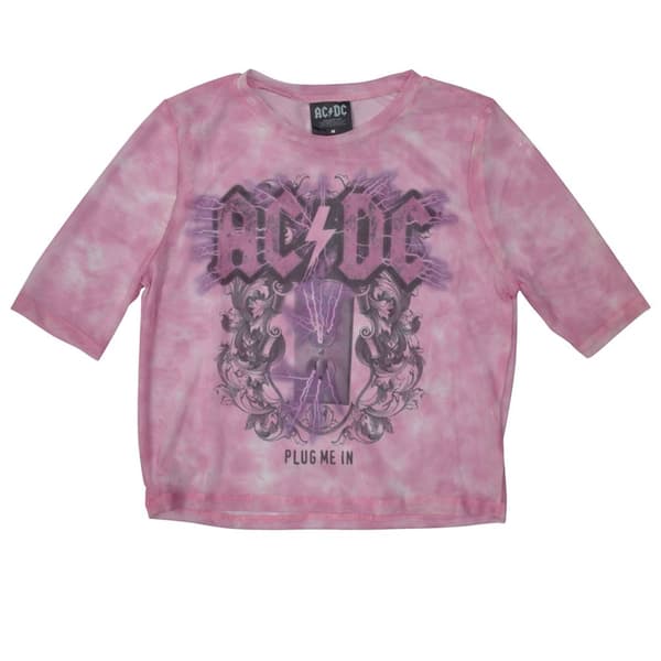 AC/DC Långärmad crop top i mesh för damer/kvinnor Plug Me In Pink XXS