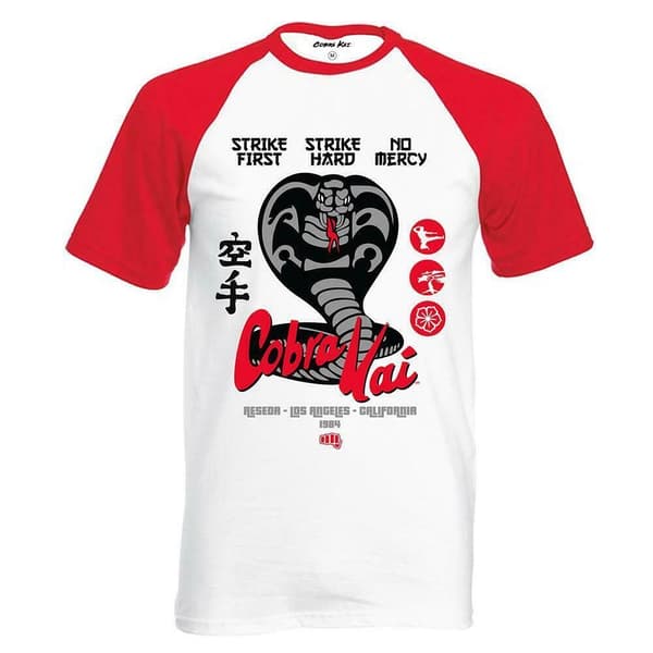 Cobra Kai Unisex Adult No Mercy Raglan Baseball T-Shirt White/Red XXL