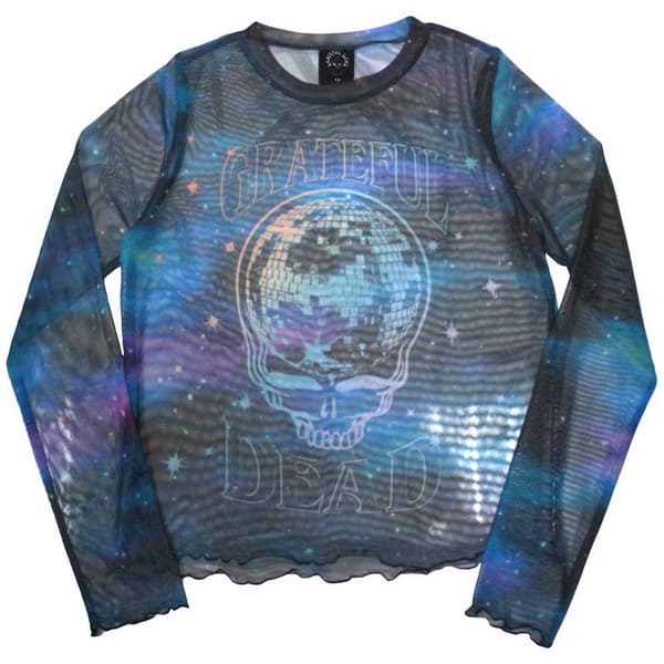 Grateful Dead Womens/Ladies Stealy Glitter Ball Mesh Long-Sleeved Crop Top Blue S