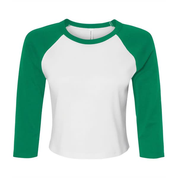 Bella + Canvas Womens/Ladies Micro-Rib Raglan 3/4 Sleeve Crop T-Shirt White/Kelly Green XL