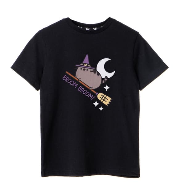 Pusheen Kortärmad T-shirt Halloween med kvast för flickor
