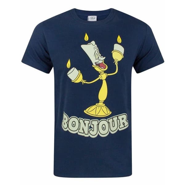 Beauty And The Beast Mens Bonjour T-Shirt Navy Blue S