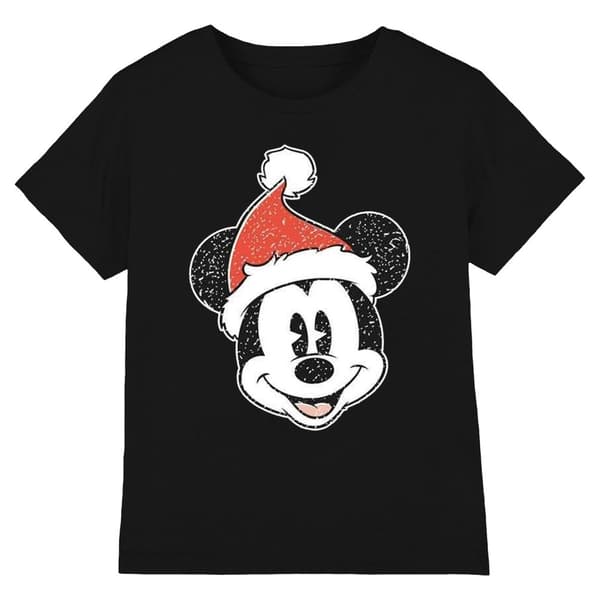 Disney Unisex Adult Mickey Mouse Santa Hat T-Shirt Black M