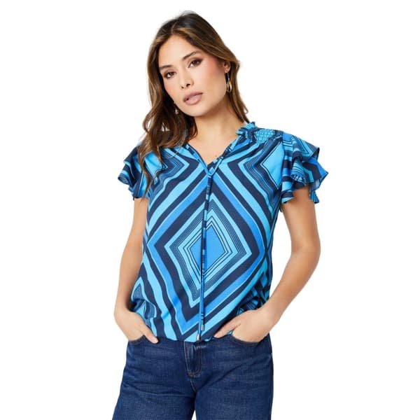 Principles Dam/Dotter Geometrisk flöjttopp med bubbelfåll Blue 12 UK