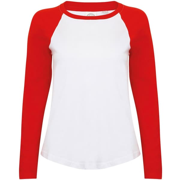Skinni Fit Womens/Ladies Long-Sleeved Baseball T-Shirt White/Red XS