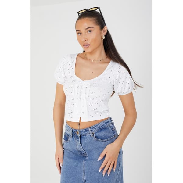 Brave Soul Womens/Ladies Tessa Broderie Anglaise Lace-Through Top White S