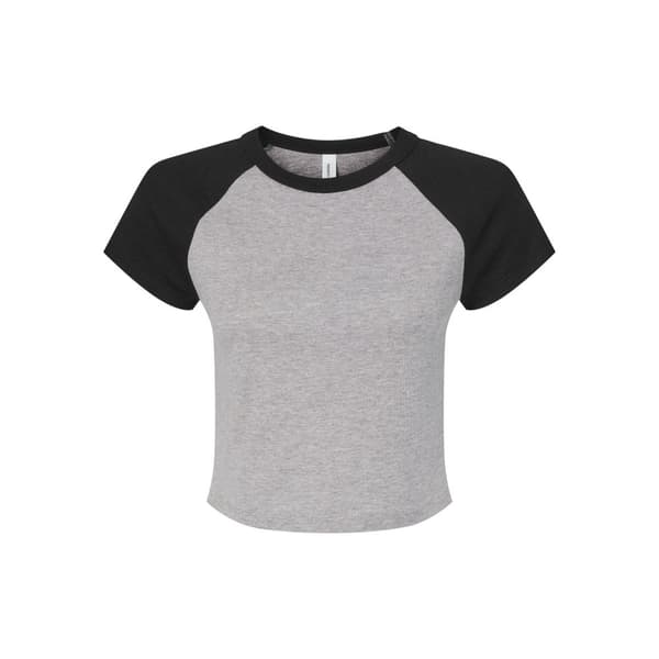 Bella + Canvas Womens/Ladies Heather Micro-Rib Babydoll Raglan Crop T-Shirt Athletic Heather Grey/Black XL