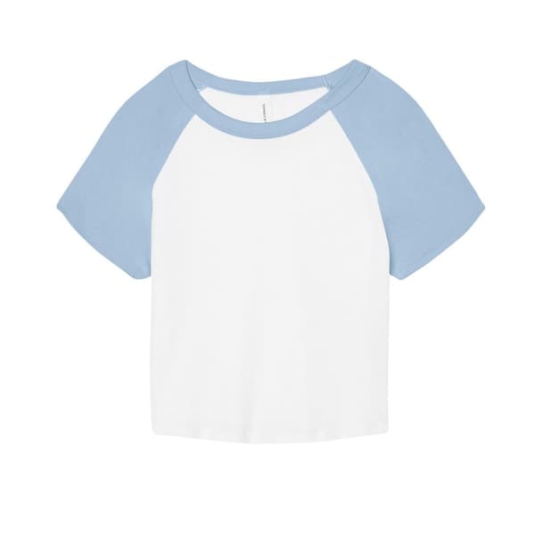 Bella + Canvas Womens/Ladies Micro-Rib Raglan Crop Top White/Baby Blue M