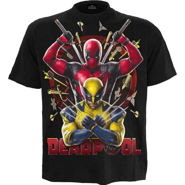 Deadpool & Wolverine T-shirt med Bullseye för vuxna, unisex Black/Multicoloured XL