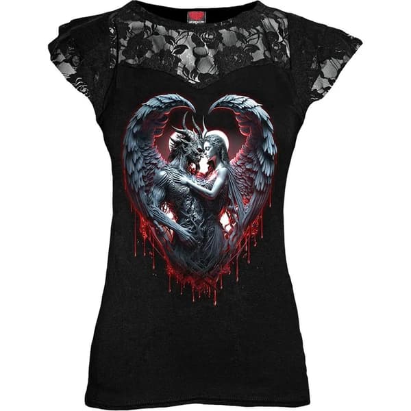 Spiral Direct Womens/Ladies Solemn Vow Lace Detail Capped Sleeved T-Shirt