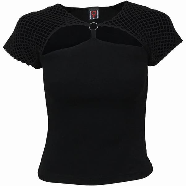 Spiral Direct Dam/kvinnor Gothic Rock Mesh Ring Detail Topp med kappärm