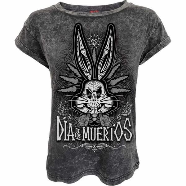 Looney Tunes Dam/Ladies Muertos Bugs Bunny Turn Up T-shirt Black S