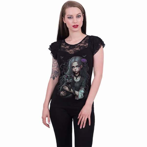 Spiral Direct Dam/Ladies Goth Familiar topp med spetsdetaljer