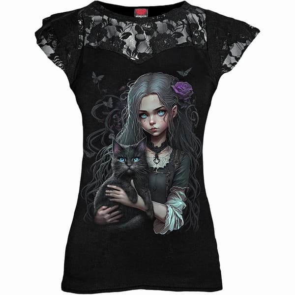 Spiral Direct Womens/Ladies Goth Familiar Lace Detail Top