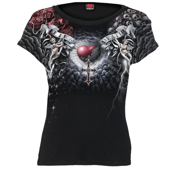 Spiral Direct Dam/Ladies Life And Death Cross T-shirt Black S