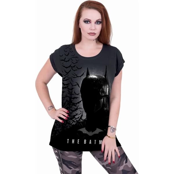 Spiral Direct Womens/Ladies Shadow Bats Batman Turn Up T-Shirt