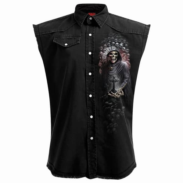 Spiral Direct Unisex vuxen Reaper Time Stone Wash ärmlös skjorta Black XXL