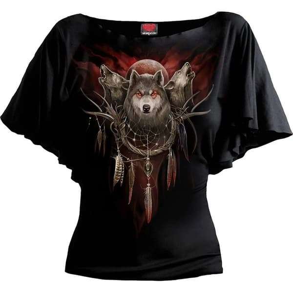 Spiral Direct Womens/Ladies Cry Of The Wolf Batwing Sleeve Top