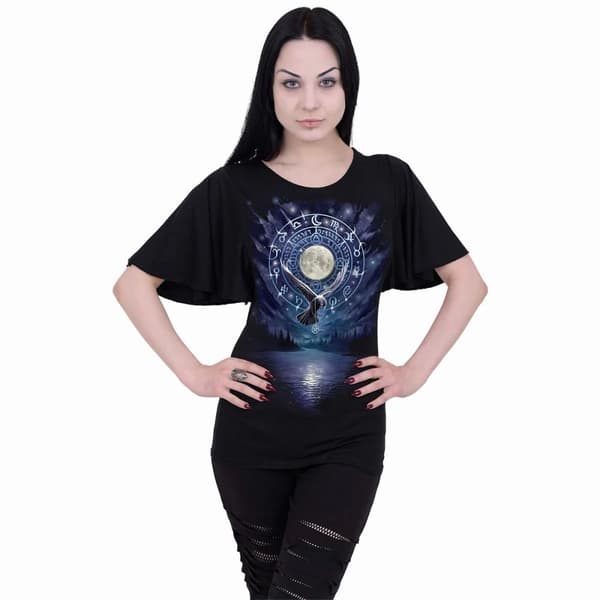 Spiral Direct T-shirt med batwingärm och båthals för damer och damer - Witchcraft