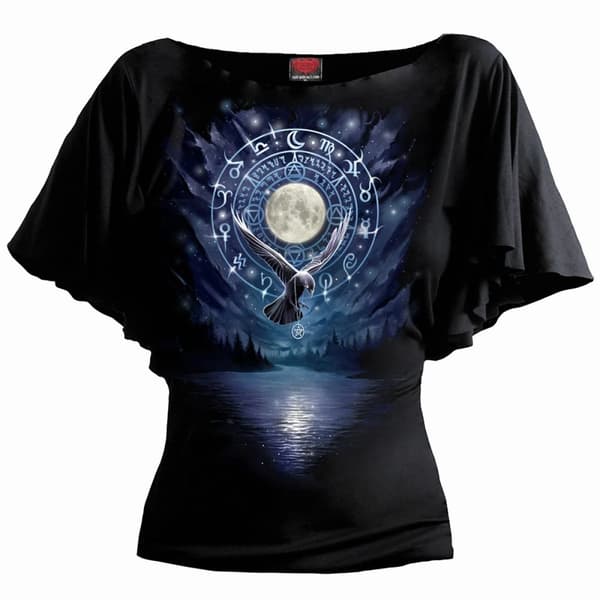 Spiral Direct T-shirt med batwingärm och båthals för damer och damer - Witchcraft