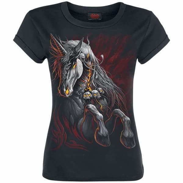 Spiral Direct Girls Infernal Unicorn Capped Sleeved T-Shirt Black 9-10 Years