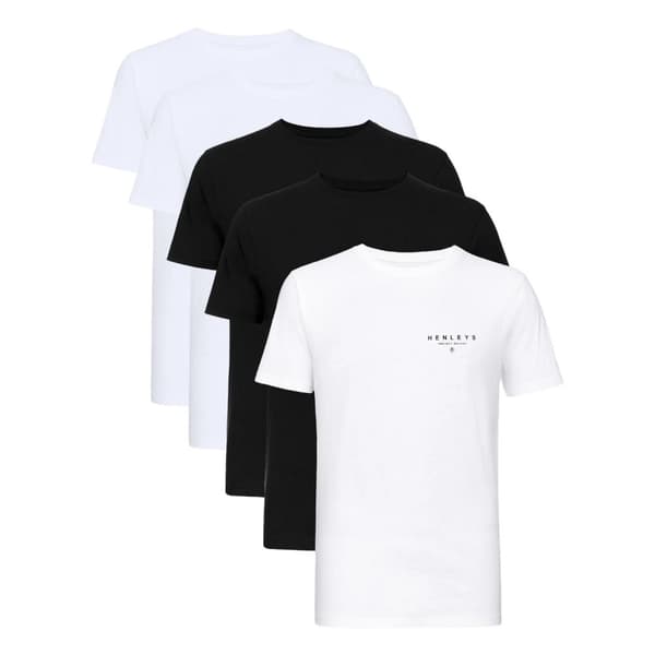 Henleys Mens Hencinq A T-shirt (Förpackning med 5 st) White/Black L
