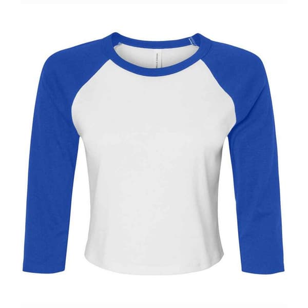 Bella + Canvas Topp med 3/4-ärm och kontrastpanel i mikrorib, raglan, för dam och dam White/True Royal 22 UK - 24 UK