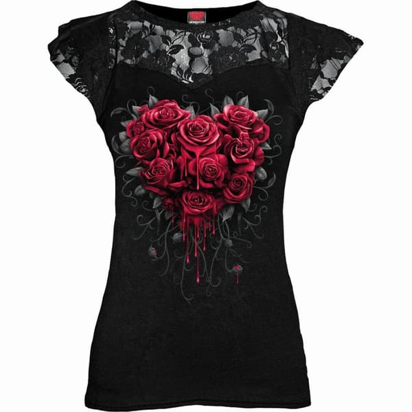 Spiral Direct Womens/Ladies Bleeding Heart Capped Sleeved Top Black M