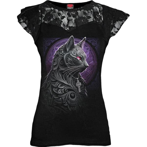 Spiral Direct T-shirt med spetsöverdrag och keltiska morrhår, dam/dam Black S