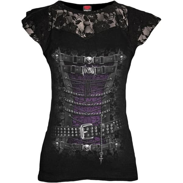 Spiral Direct Womens/Ladies Waisted Corset Capped Sleeved Top Black S