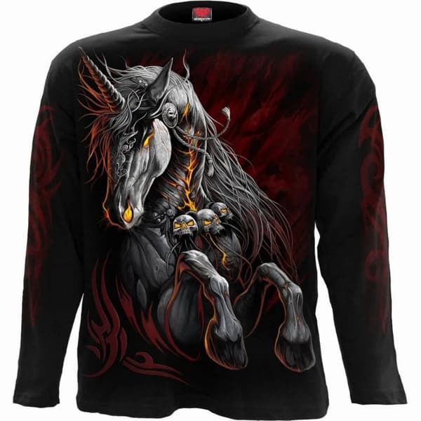 Spiral Direct Unisex Adult Infernal Unicorn Long-Sleeved T-Shirt Black XL