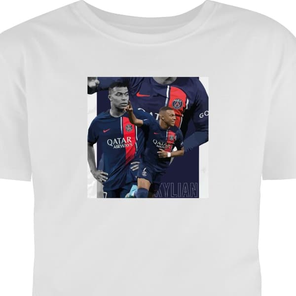 T-shirt för Barn | Klassisk Barn-T-shirt Kylian Mbappé Vit 9-11 År