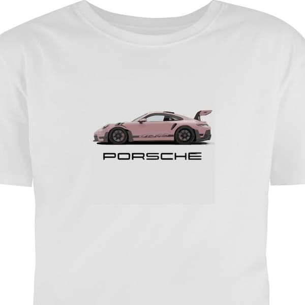Voksen-T-skjorte | Komfortabel T-skjorte for Voksne Porsche 911 Rosa Hvit Liten