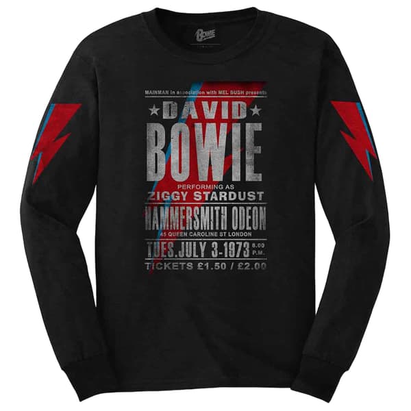 David Bowie Unisex Adult Hammersmith Odeon Sleeve Print Long-Sleeved T-Shirt