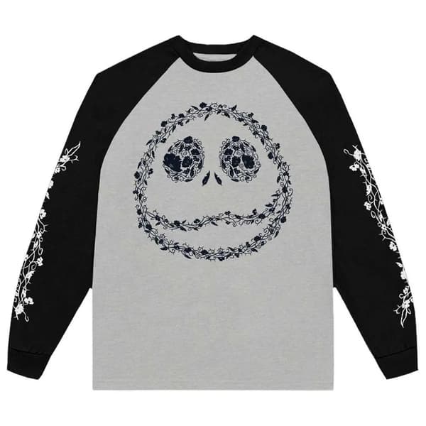 The Nightmare Before Christmas Unisex Adult Jack Skellington Floral Logo Raglan T-Shirt