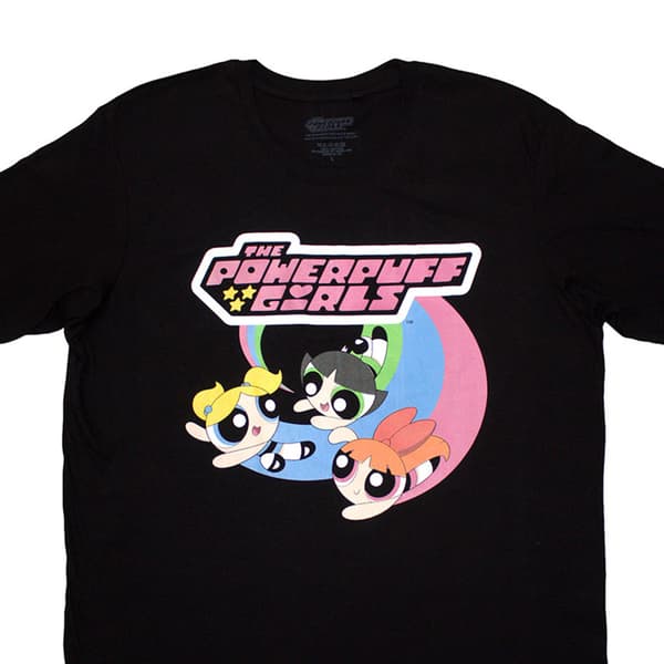 The Powerpuff Girls Unisex Adult Trio Flying Logo T-Shirt