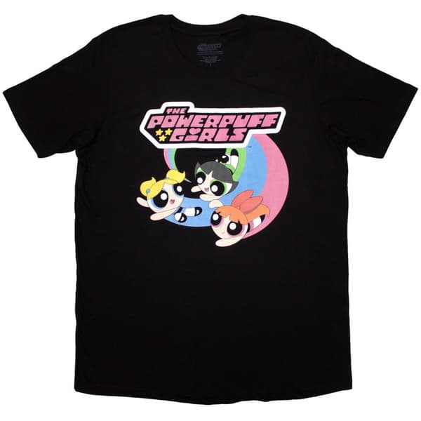 The Powerpuff Girls Unisex Adult Trio Flying Logo T-Shirt