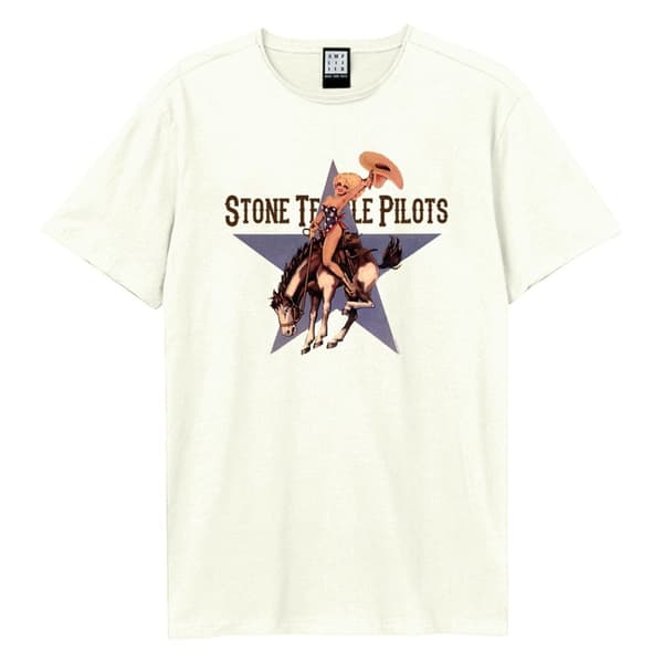 Amplified Unisex Adult Cowboy Star Stone Temple Pilots T-Shirt Vintage White L