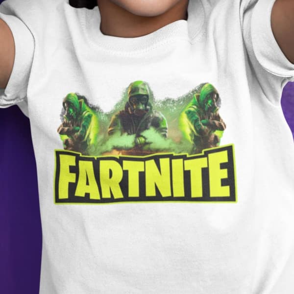Fortnite parody t-shirt - Vit tröja med full färg fartnite tryck