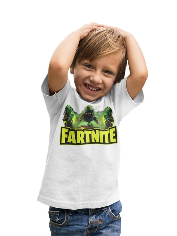 Fortnite parody t-shirt - Vit tröja med full färg fartnite tryck