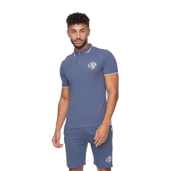 Crosshatch Mens Balamere Polo and Shorts Set Denim Blue M