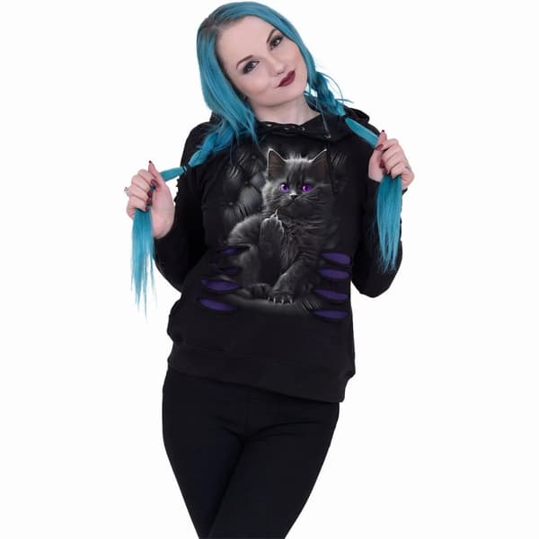Spiral Direct Womens/Ladies Cattitude Ripped Hoodie