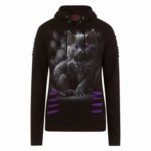 Spiral Direct Womens/Ladies Cattitude Ripped Hoodie