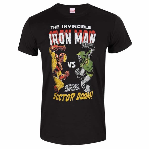 Marvel Unisex Adult Iron Man Vs Doom T-Shirt Black XL