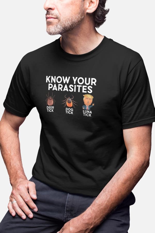 Rolig Anti-Trump Svart T-shirt med tryck – "Know Your Parasites"