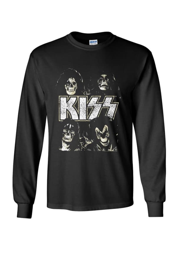 Kiss Skulls longsleeve  T-Paita