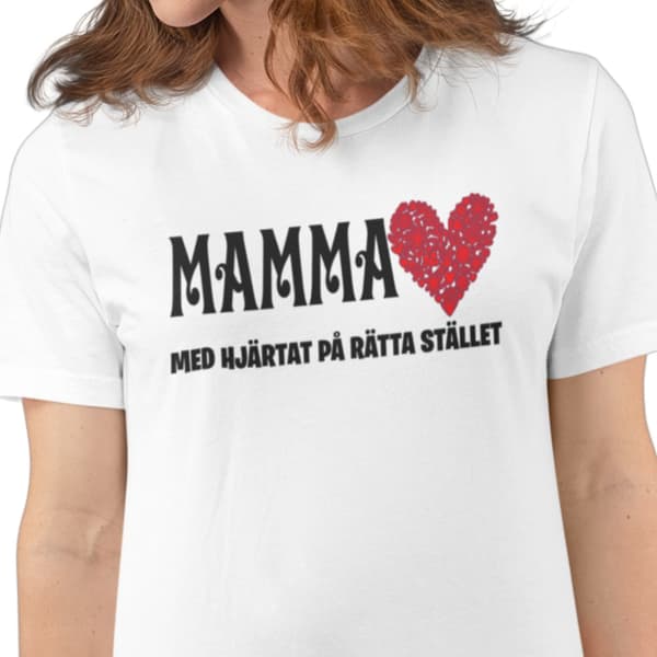 Mamma vit T-shirt - Mamma, med hjärtat på rätta stället