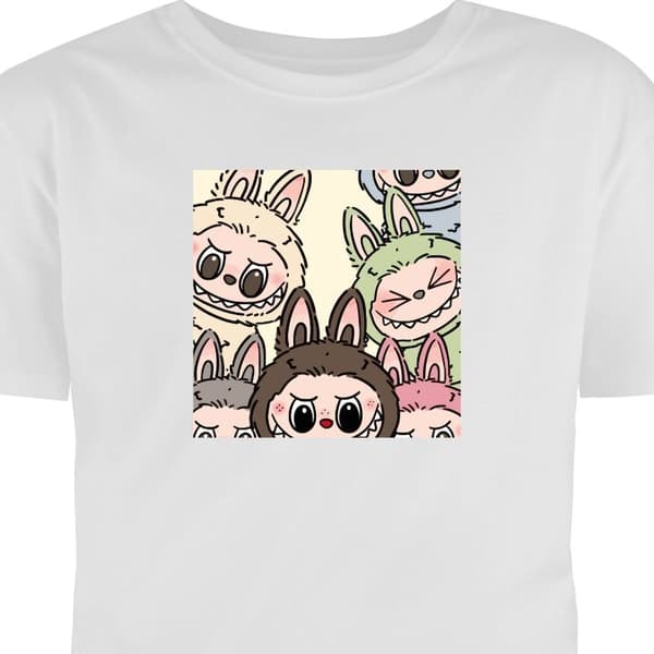 Vuxen-T-shirt | Bekväm T-shirt för Vuxna Labubu Pastel Collect Vit Large