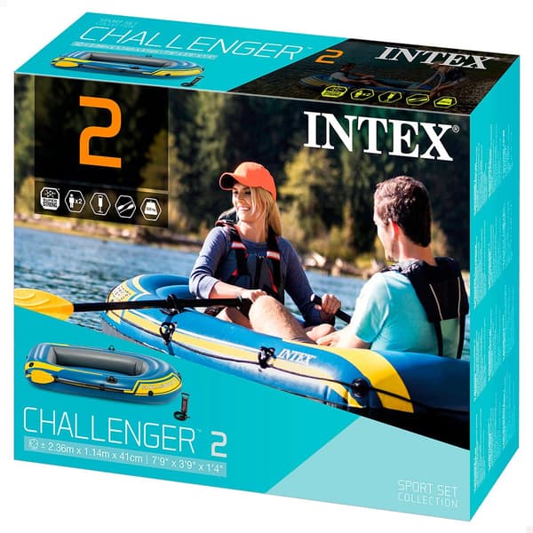Intex Uppblåsbar Båt Challenger 2 Gul,Blå 1 Place