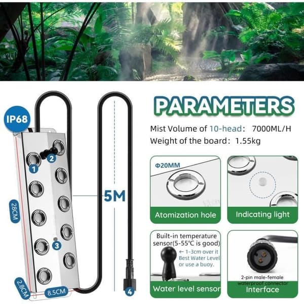 Mxmoonant 7LH Ultrasonic Mistare 400W med Flytande